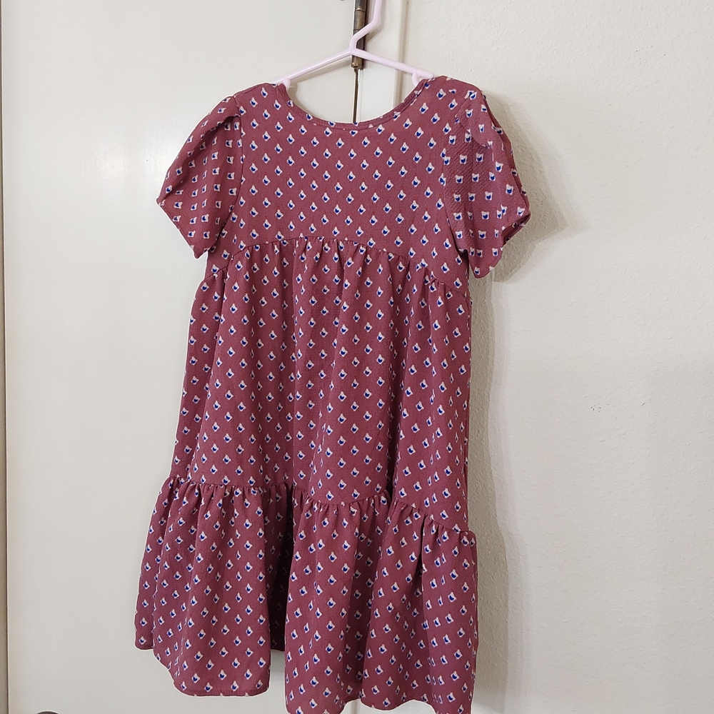 Girls' Rose Mauve Printed Tiered Casual Dress